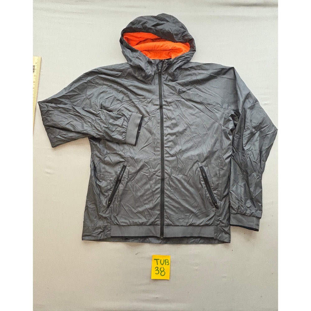 Nike Dri-FIT Mens Hooded Windbreaker Jacket Grey Orange Fleece Lined Medium